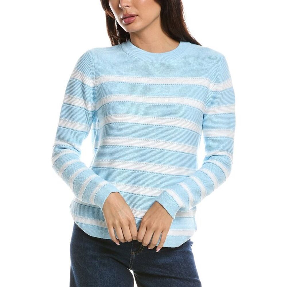 Forte Cashmere Womens Stripe Crewneck Sweater, White